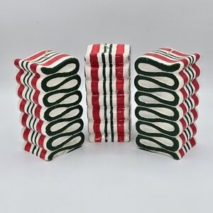 Avon Vintage‎ Ribbon Candle Holiday Christmas Red Green Stripe Set of 3